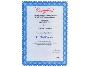 Certyfikat od Fuji Electric
