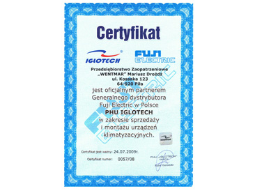 Certyfikat od PHU IGLOTECH